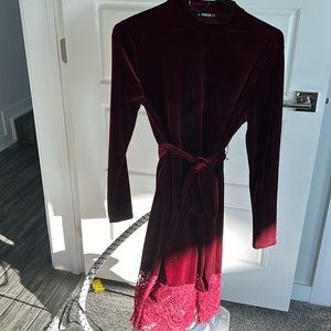 SHEIN maroon velvet midi dress